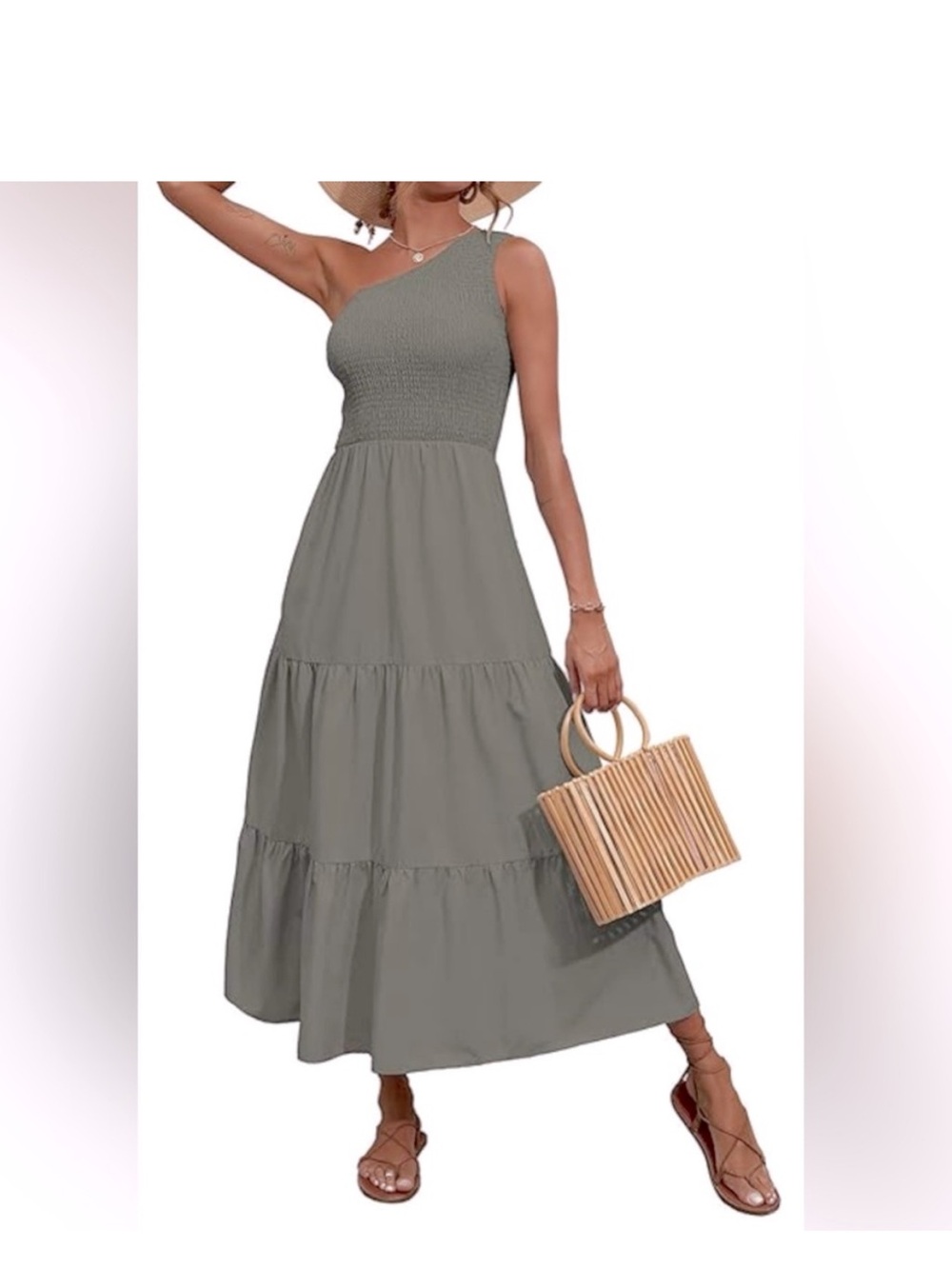Olive One-Shoulder Tiered Maxi Dress